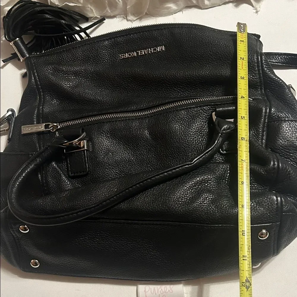 Michael Kors Black Pebbled Leather Shoulder Bag with Silver Hardware